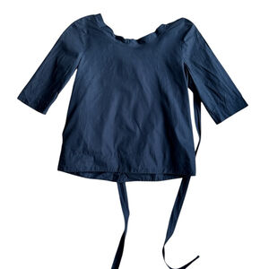 Cos Navy Blue 3/4 Sleeve Top with Ties and Buttons at the Back Size 34